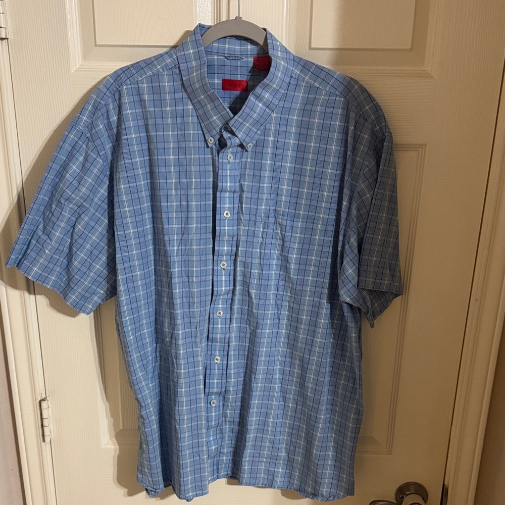 Izod Blue Plaid Short-Sleeve Button-Down Shirt